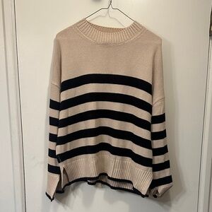 Evereve Striped Beige and Black Women's Sweater